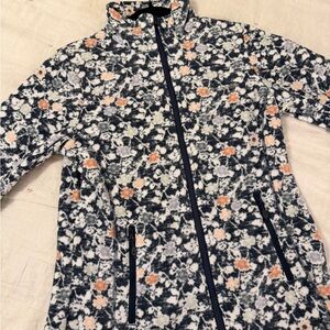 Floral Zip-Front Fleece Jacket - Navy & Peach